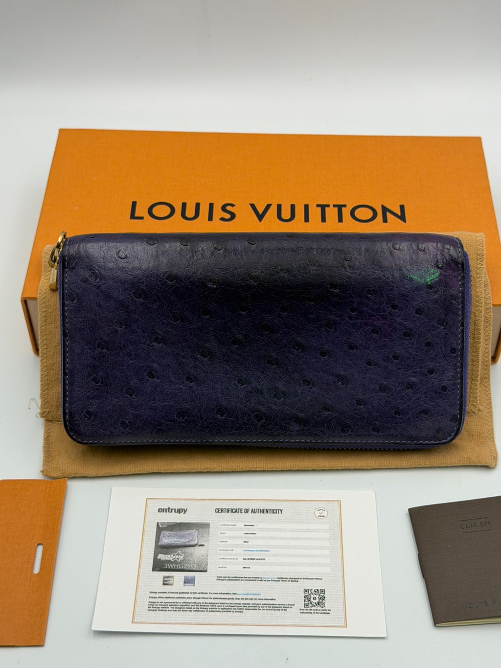 Louis Vuitton Monogram Zippy Organizer Wallet Women's Blue Ostrich Leather