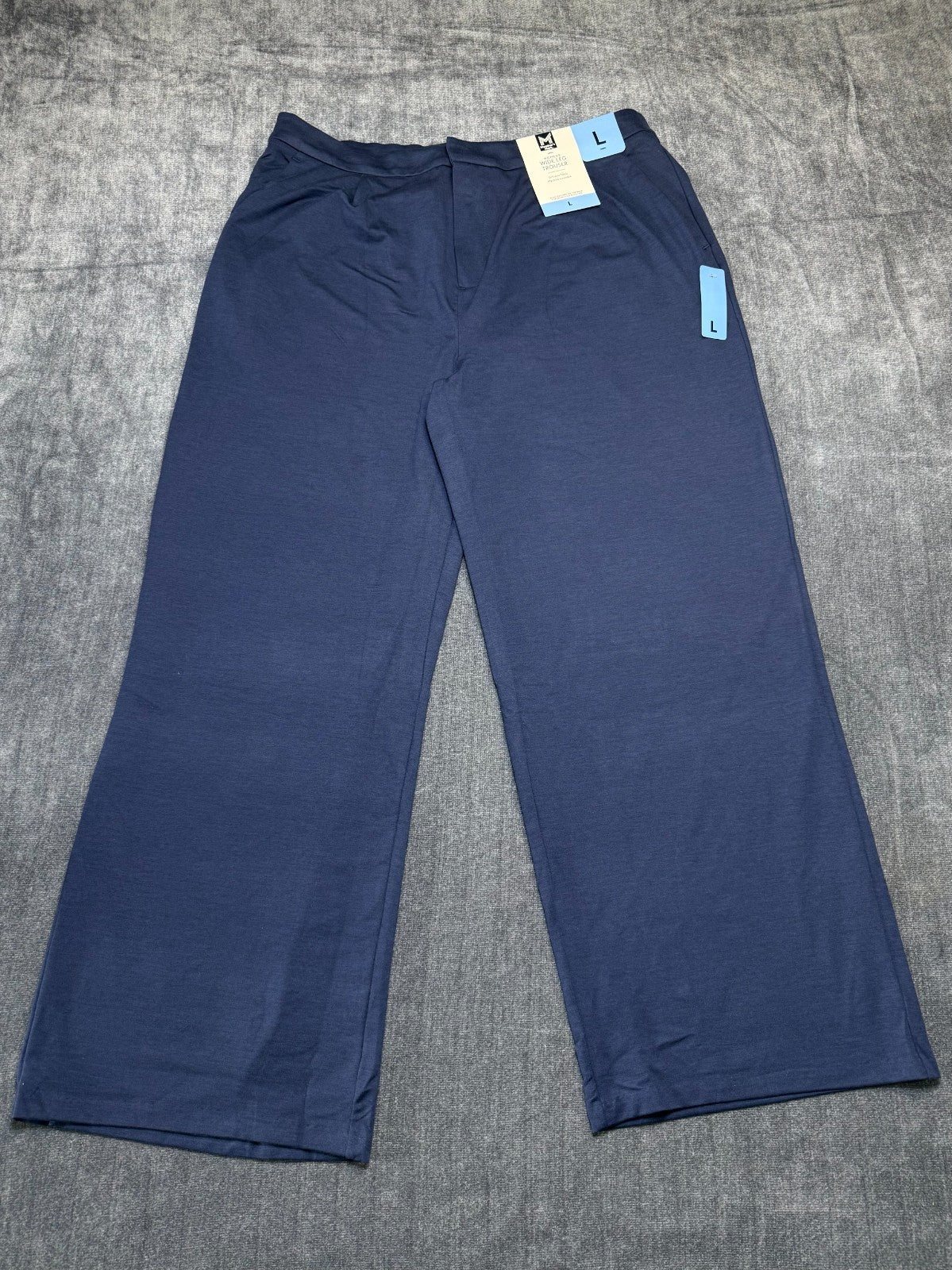 NWT Member's Mark Wide Leg Trouser Women's Large Blue Slash Pockets Casual Wear