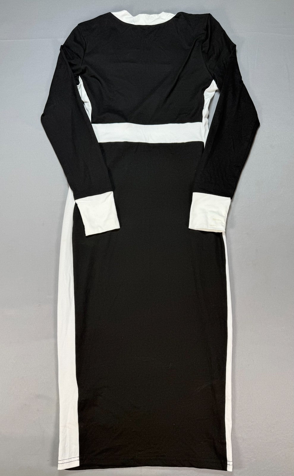 Womens Colorblock Bodycon Midi Dress Small Black White Long Sleeve Pullover