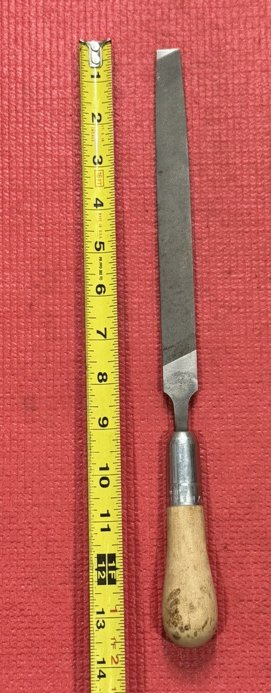 Vintage RARE Nicholson 13.5" Mill Smooth File Made in USA w/ Lutz #2 Wood Handle