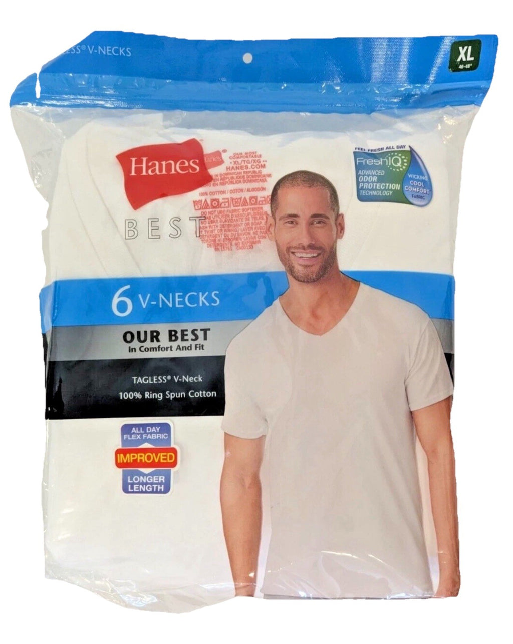 New Pack Hanes Value Pack 6 Tagless V-Neck Tshirts Tees Size XL White