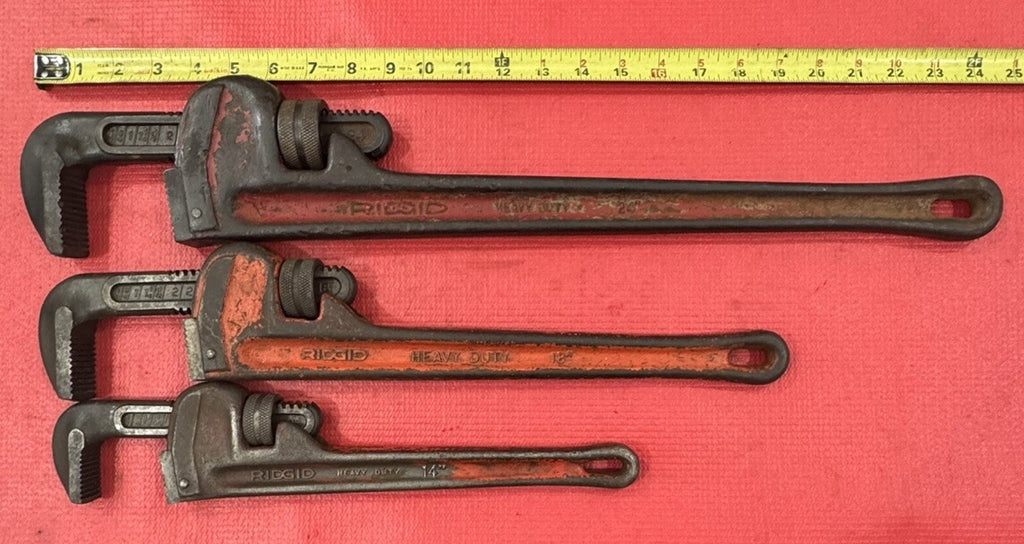 Ridgid Lot Of 3 Pipe Wrench Heavy Duty 24” 18” 14” The Ridge Tool Co Elyria USA