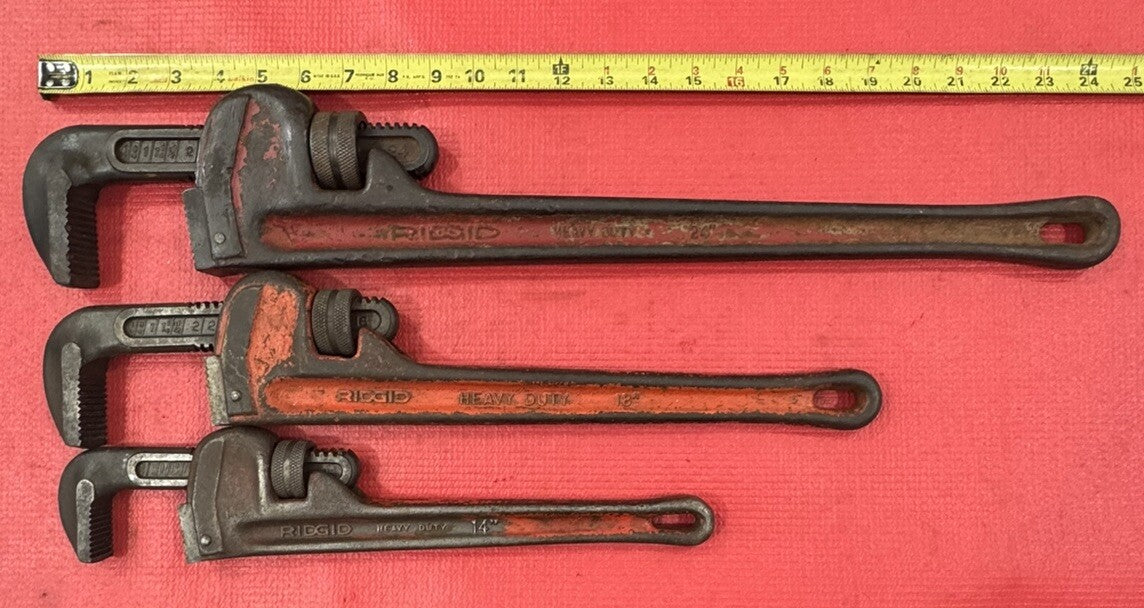 Ridgid Lot Of 3 Pipe Wrench Heavy Duty 24” 18” 14” The Ridge Tool Co Elyria USA
