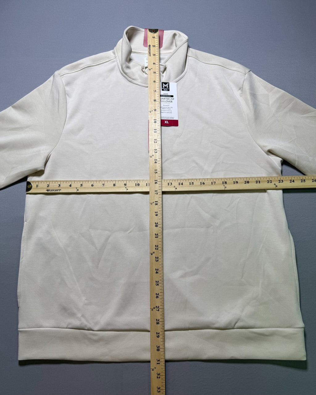 NWT Member's Mark Quarter Zip Pullover Sweatshirt Men's XL Beige Long Sleeve