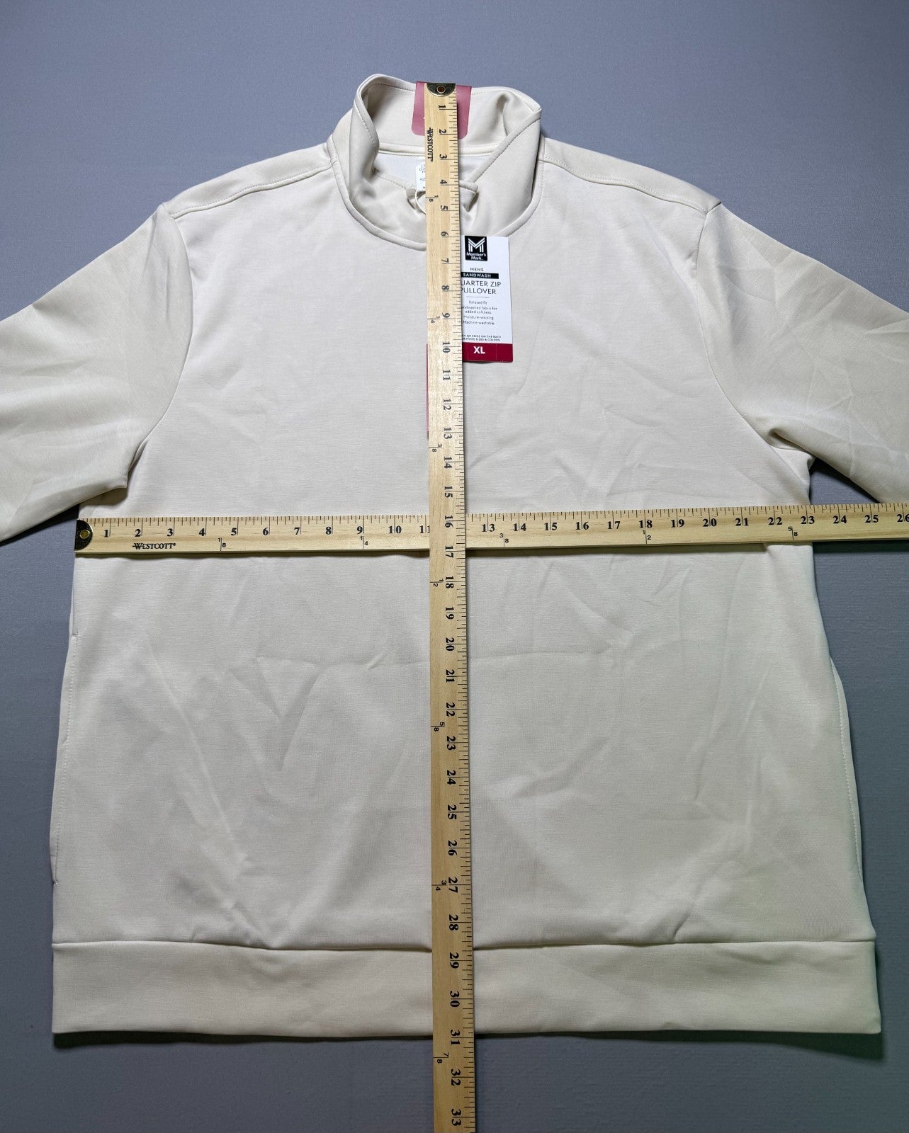 NWT Member's Mark Quarter Zip Pullover Sweatshirt Men's XL Beige Long Sleeve
