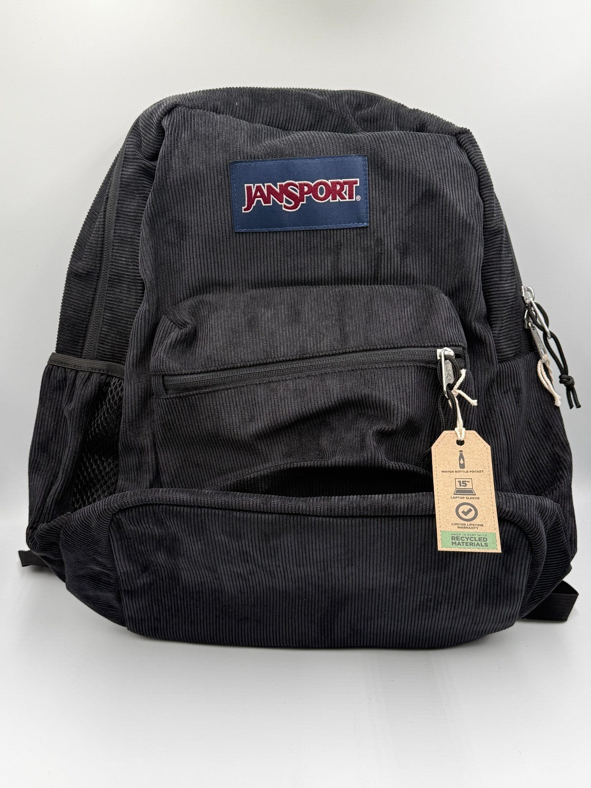 NWT JanSport Cross Town Plus Remix Black Corduroy Backpack 15" Laptop Bookbag
