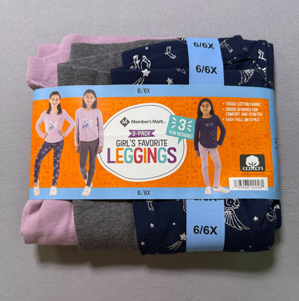 NWT Member's Mark My Favorite Leggings Girls (6/6X) Multicolor Preppy - 3-Pack