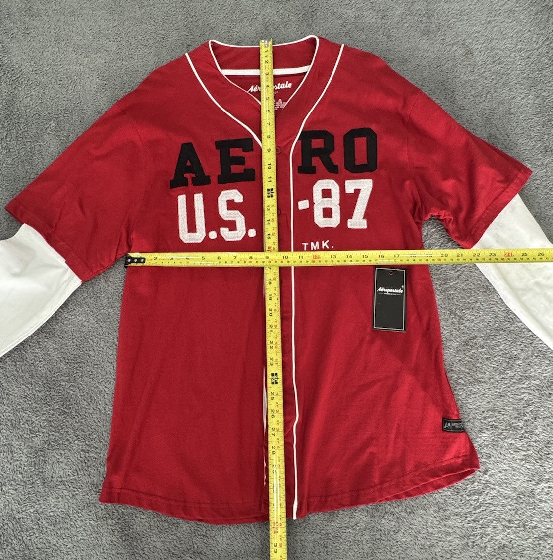 Aeropostale Button Up Baseball Sports Mens Size Large Red/ White Long Sleeve NWT