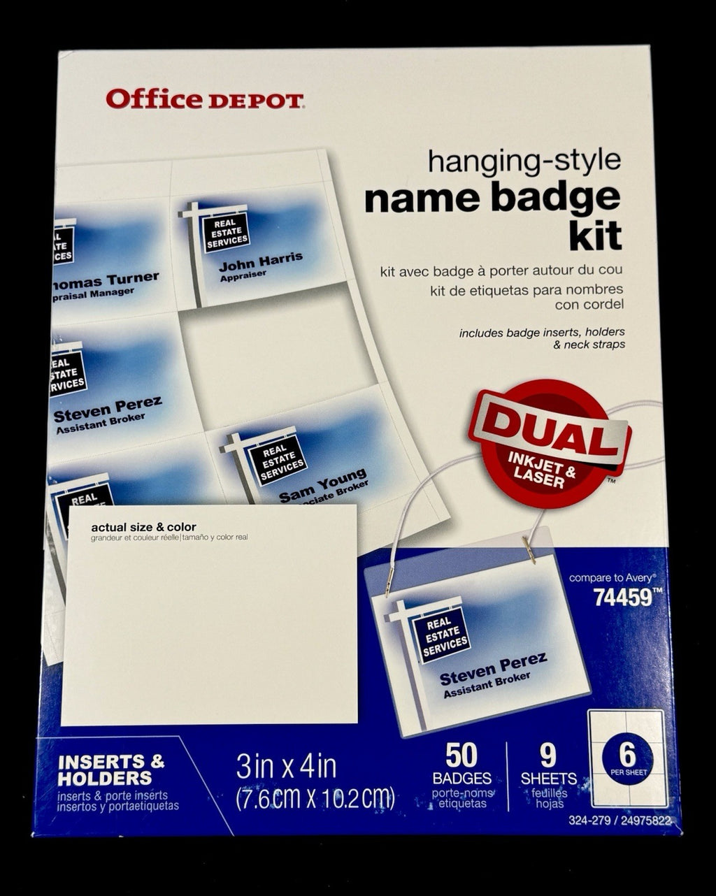 Office Depot Brand Name Badge Kit, Convention Inserts Pack Of 50 Hanging-style