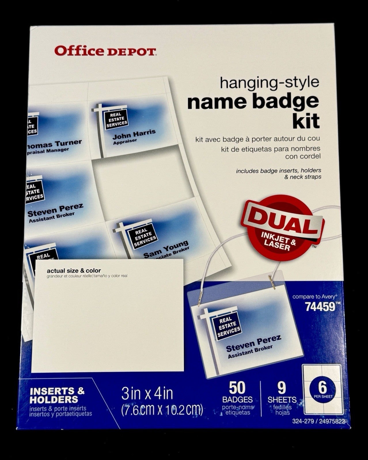 Office Depot Brand Name Badge Kit, Convention Inserts Pack Of 50 Hanging-style