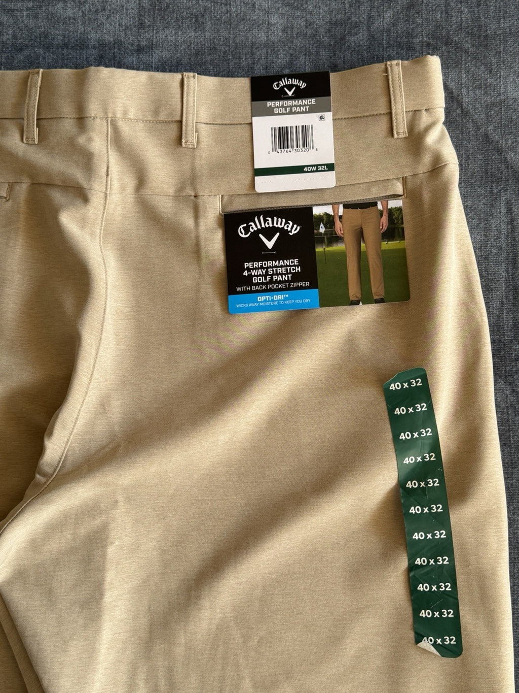 Callaway Opti-Dri Stretch Golf Pants Chinchilla Beige Mens 40x32 Performance NWT