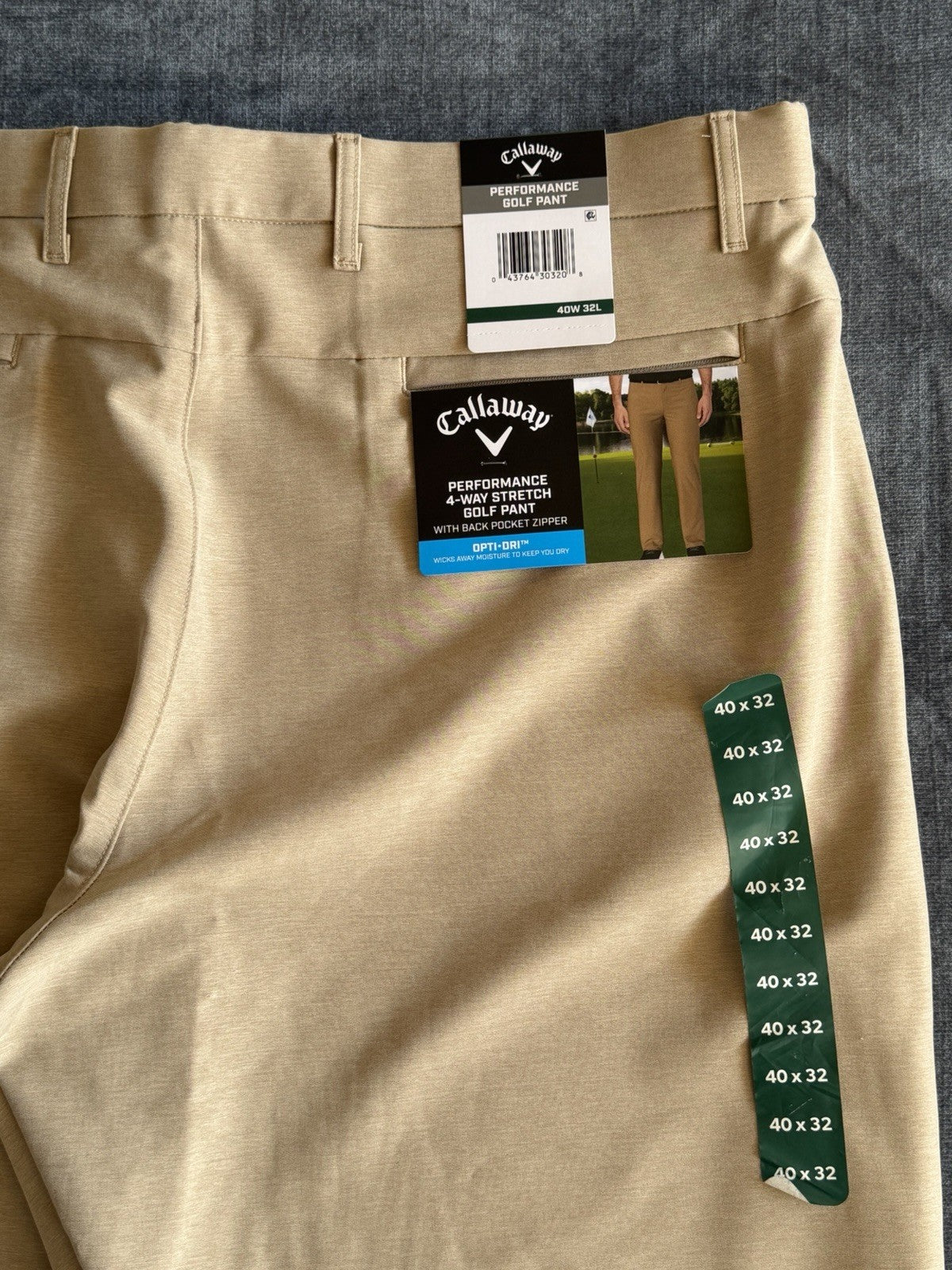 Callaway Opti-Dri Stretch Golf Pants Chinchilla Beige Mens 40x32 Performance NWT