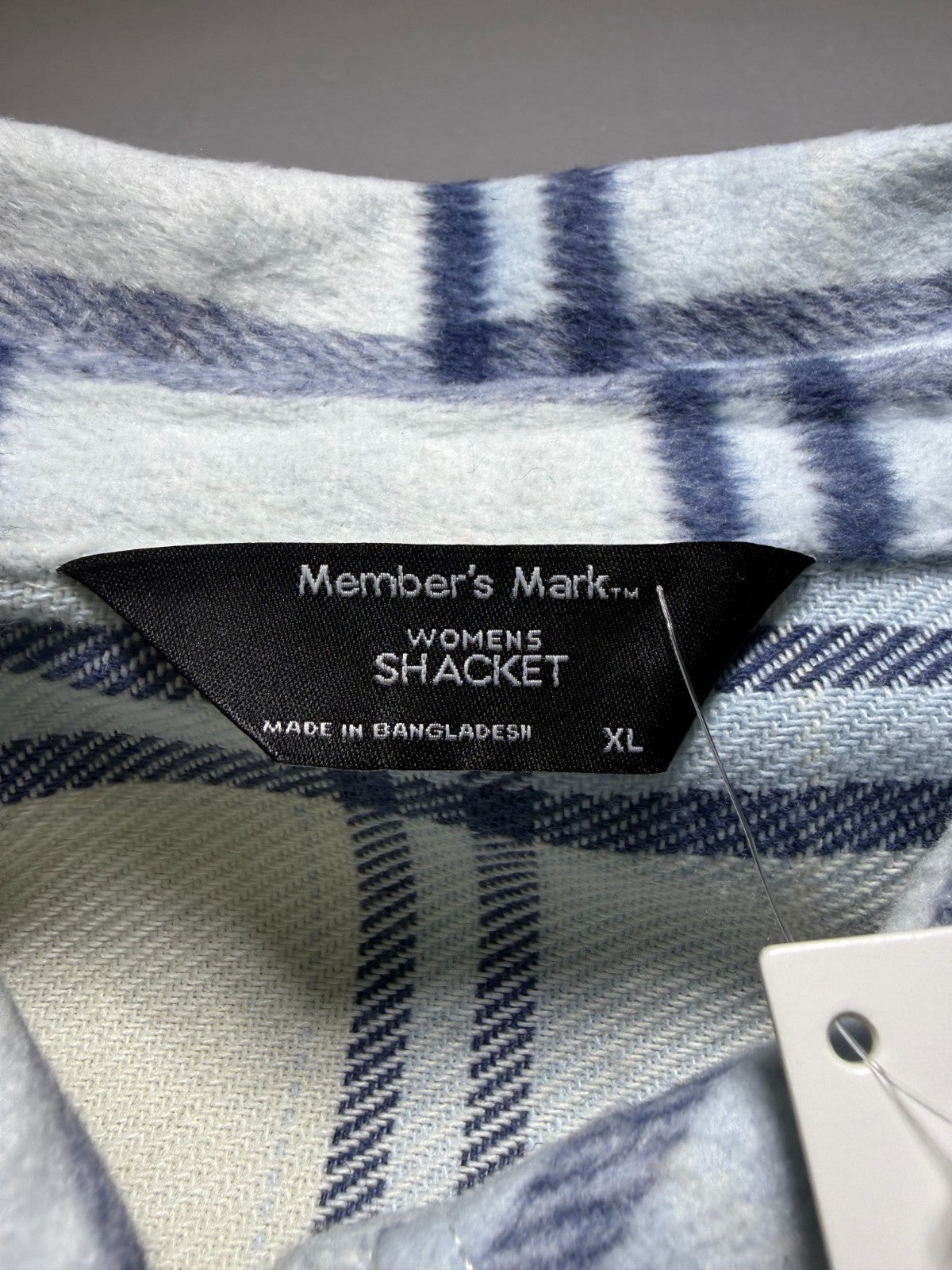 NWT Member's Mark Button-Front Plaid Shacket Women's XL Blue/White Flap Pockets