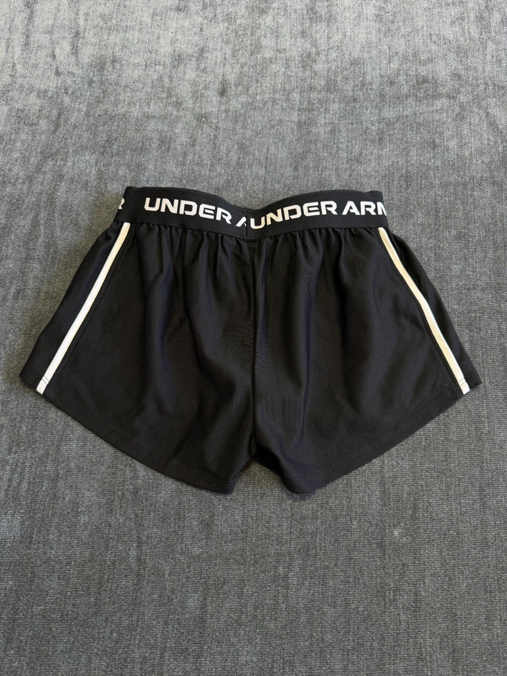 NWT Under Armour Tech Play Up Shorts Girls Small Black Drawstring 100% Polyester