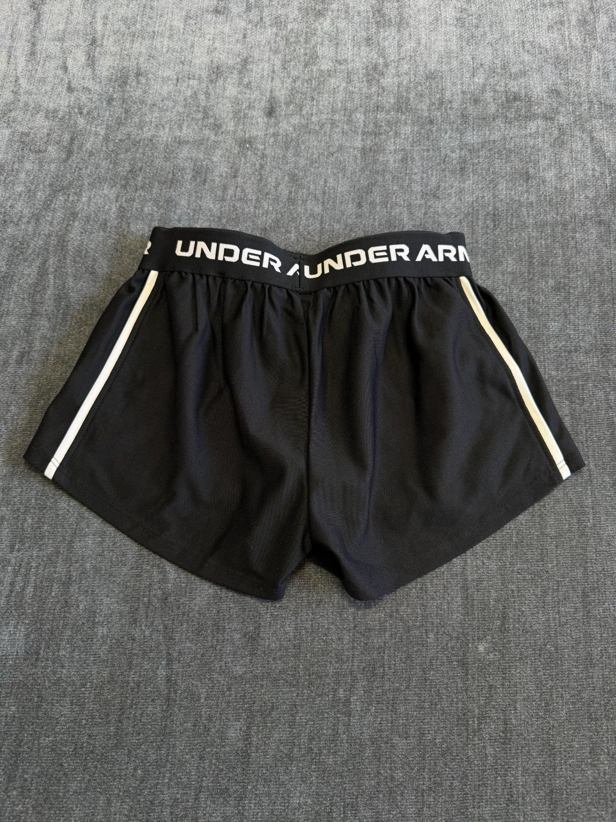 NWT Under Armour Tech Play Up Shorts Girls Small Black Drawstring 100% Polyester