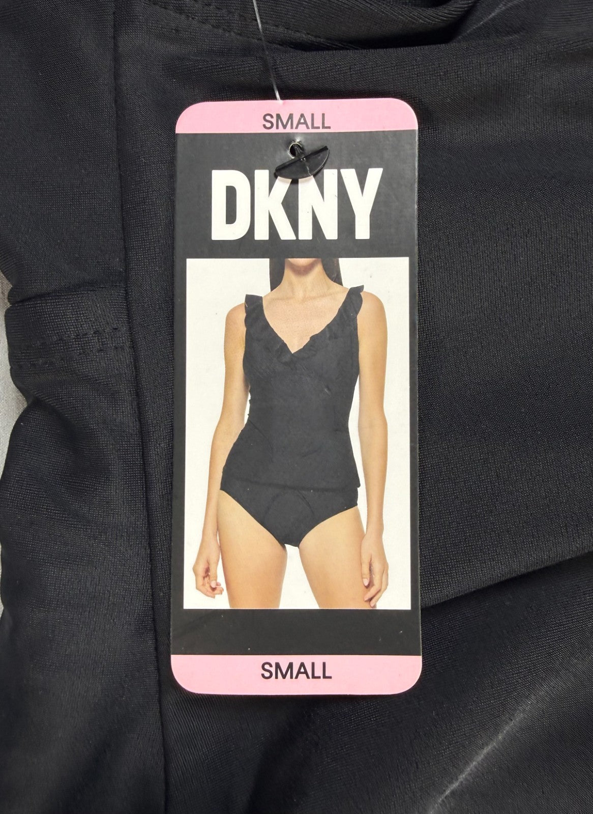 $118 DKNY 2-Pieces Ruffle Plunge Tankini Swimsuit Women's Small Black Sleeveless