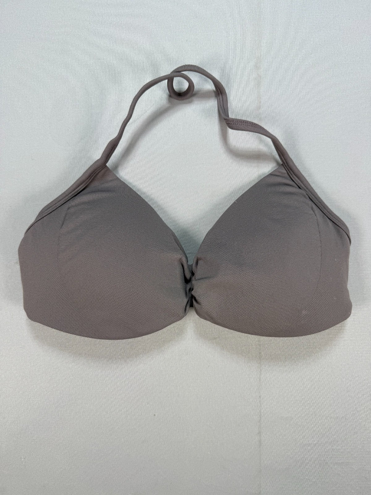 DFYNE Impact Halter Sports Bra Women Taupe Gray Ruched Center Seamless Workout