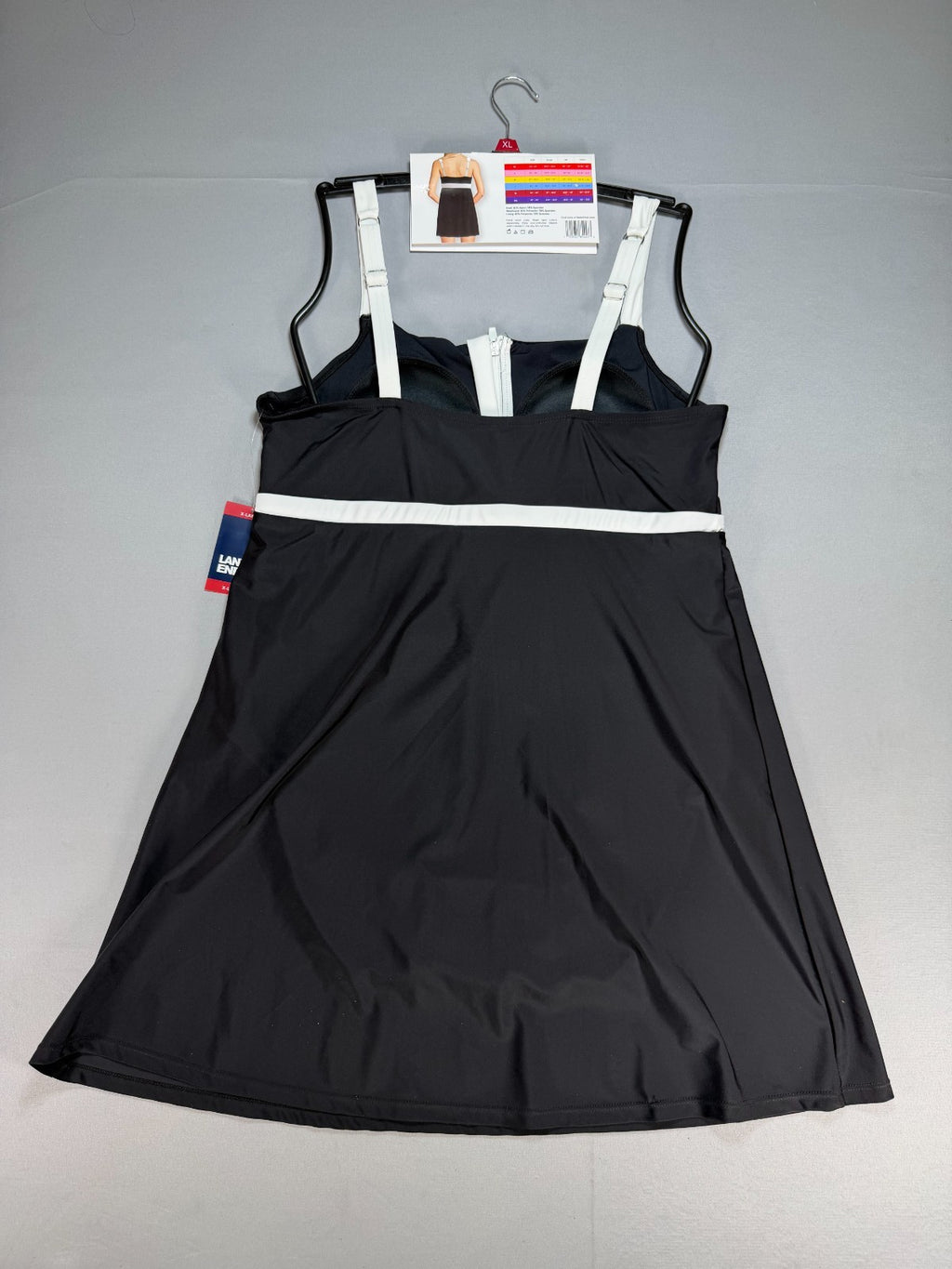NWT Lands' End Zip Front Swim Dress Women's XL Black White Sleeveless Beach Gear