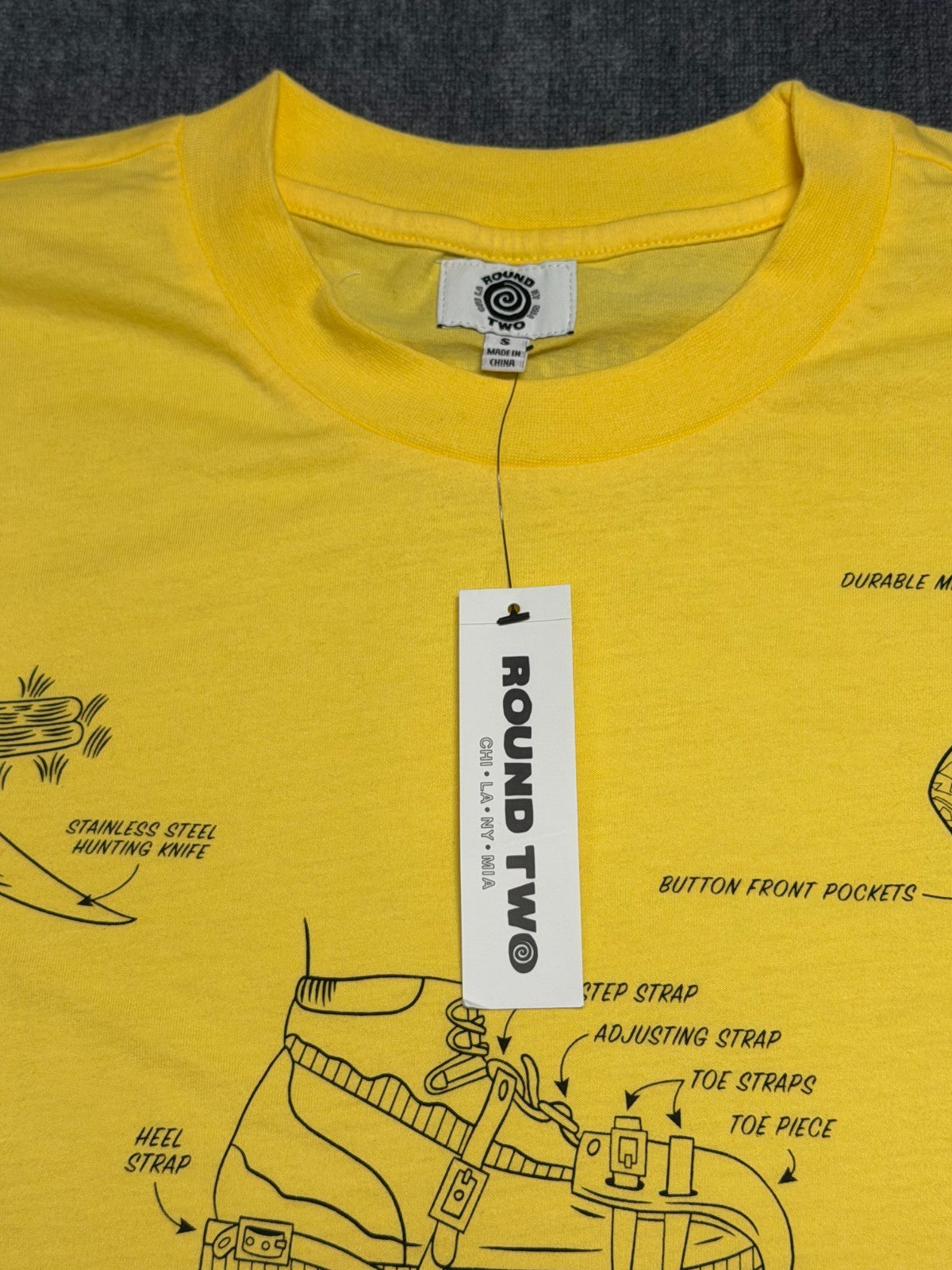 NWT Round Two Dino Tee Shirt Men's Small Lime Yellow Graphic Print Short Sleeve
