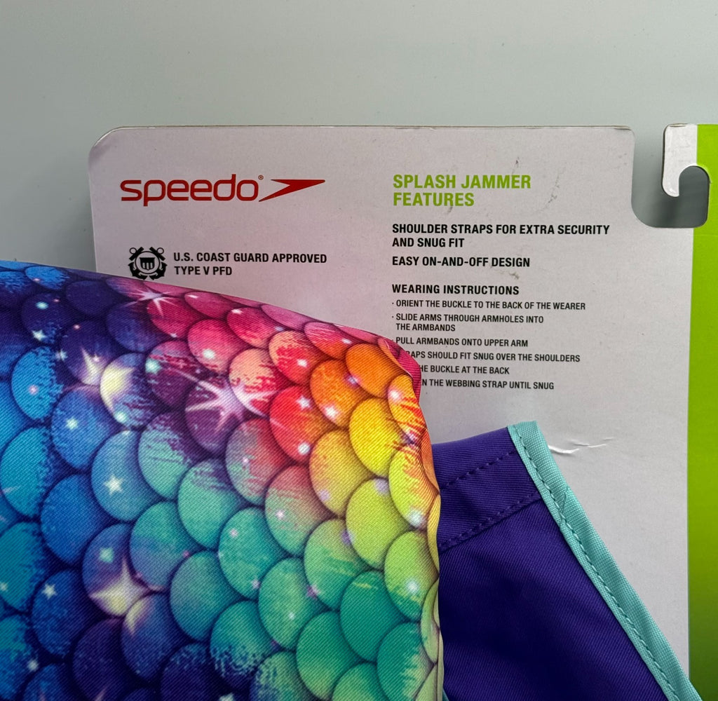 NWT Speedo Splash Jammer Youth Life Jacket Vest Kid's Purple Rainbow Mermaid