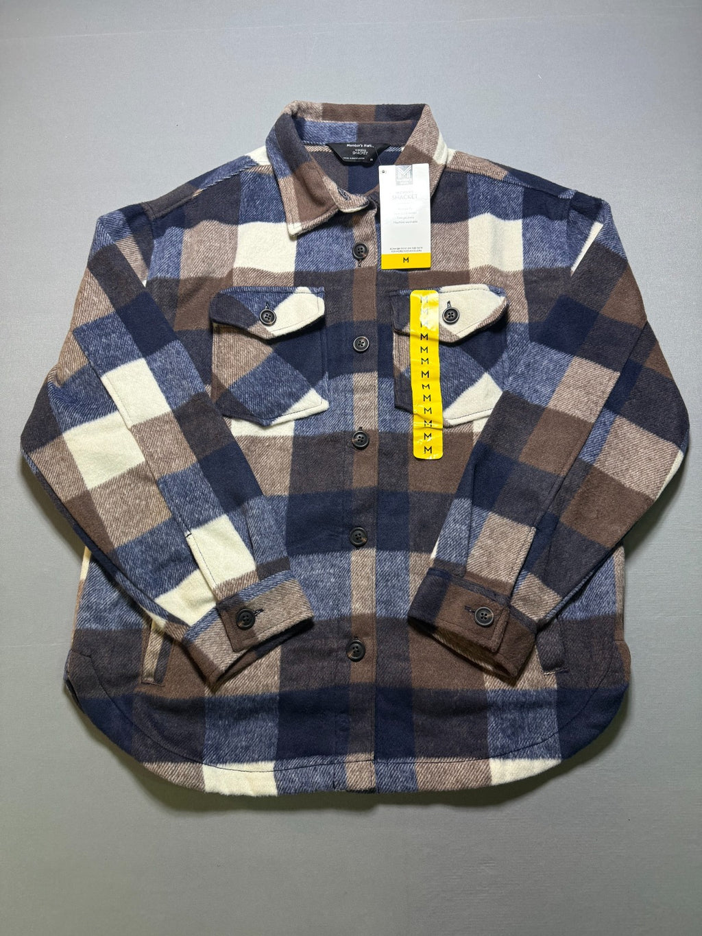 NWT Member's Mark Button-Front Plaid Shacket Women's XL Multicolor Flap Pockets