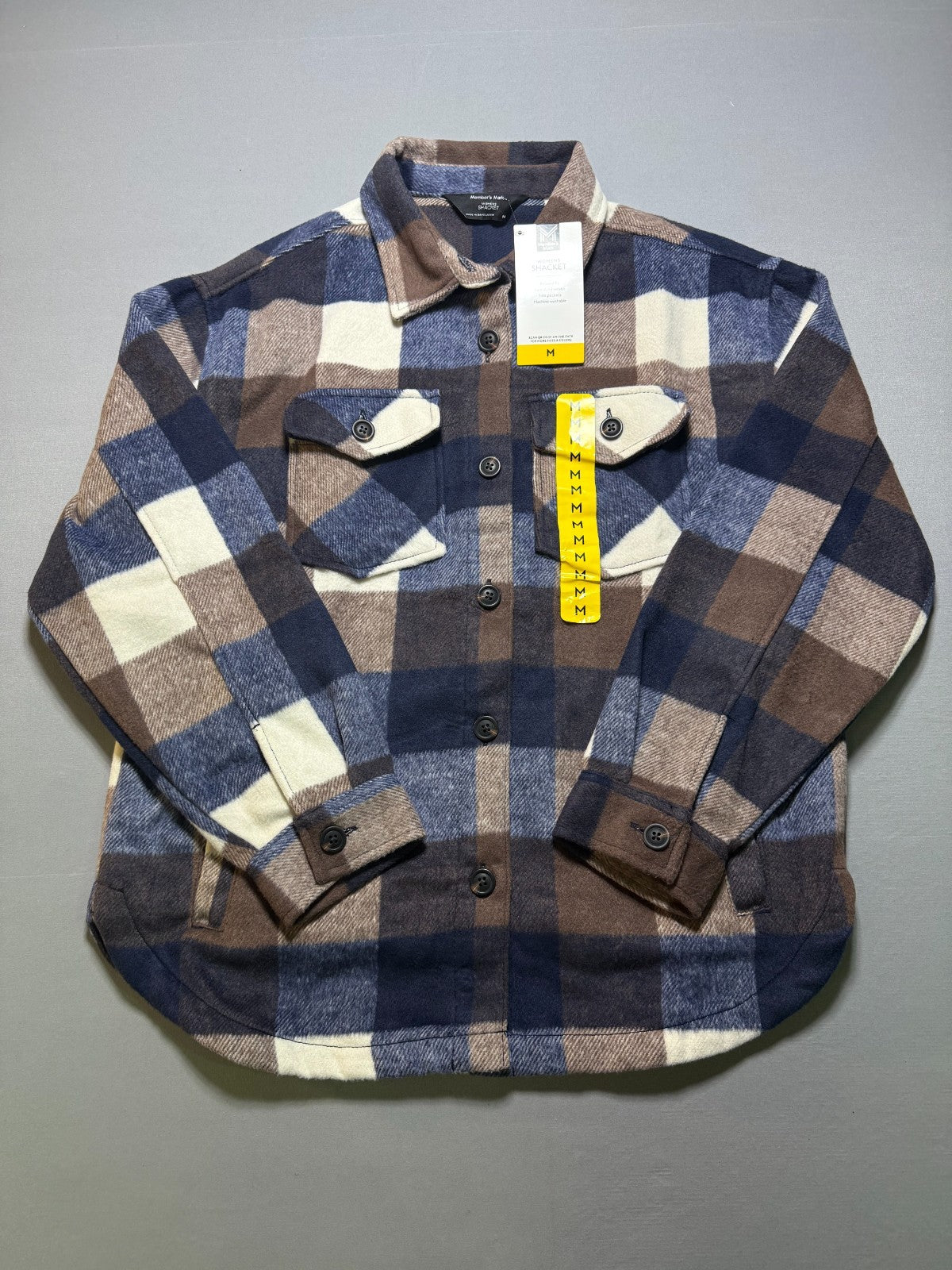 NWT Member's Mark Button-Front Plaid Shacket Women's XL Multicolor Flap Pockets