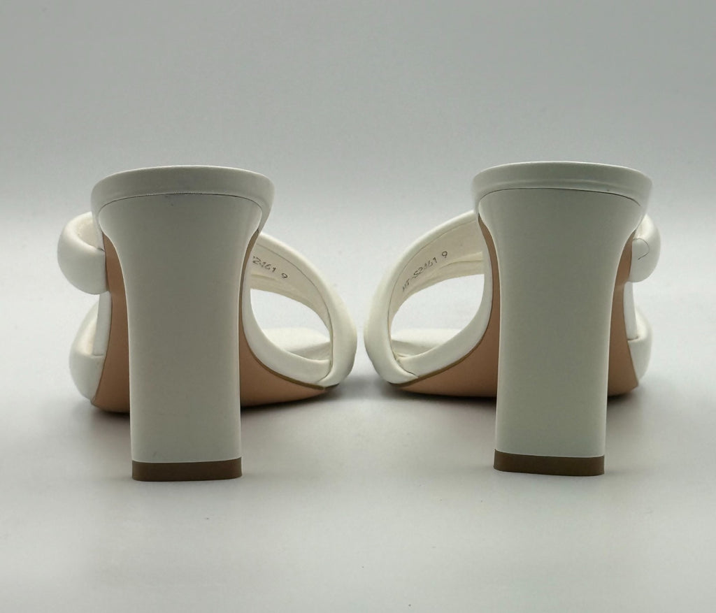 New Modatope Mule Heeled Sandals Women 9 White Leather High Heels Cocktail Party