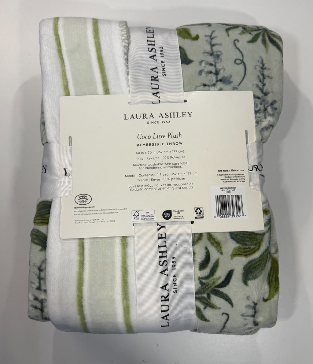 Laura Ashley Coco Luxe Plush Reversible throw blanket 60"x70" CHOOSE COLOR