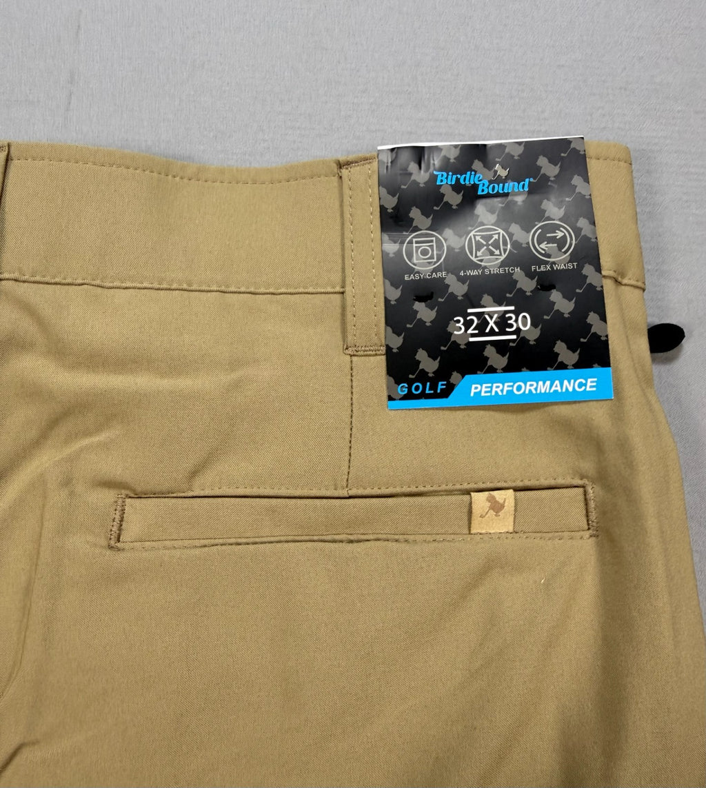 NWT Birdie Bound Golf Pants Men's 32X30 Beige Flat Front Lightweight Performance