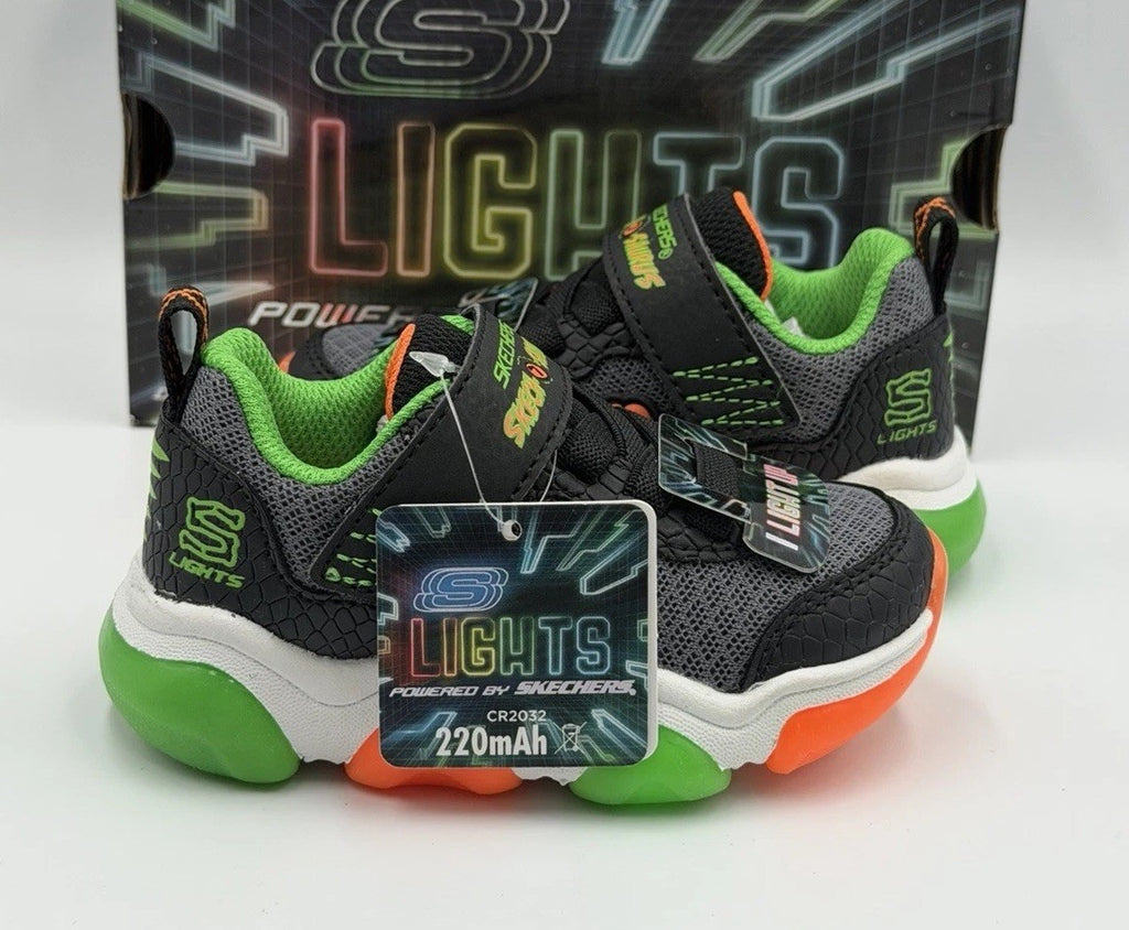 Skechers S Lights Mighty Glow 2.0-Dino Bolt Black Toddler Size 5 NEW WITH BOX