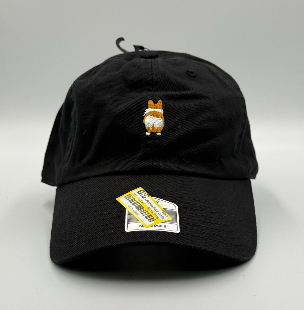 Corgi Dog Butt Embroidered Baseball Hat Unisex Black Adjustable Strapback Cap