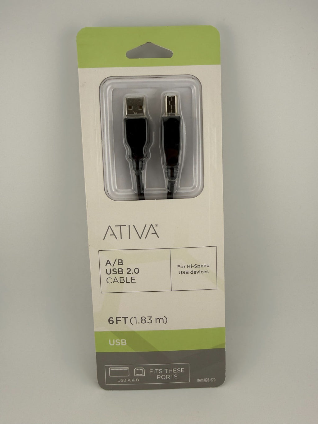 NEW Ativa 828-620 Black 1.83m High-Speed Cord 6ft USB 2.0 A to B Printer Cable