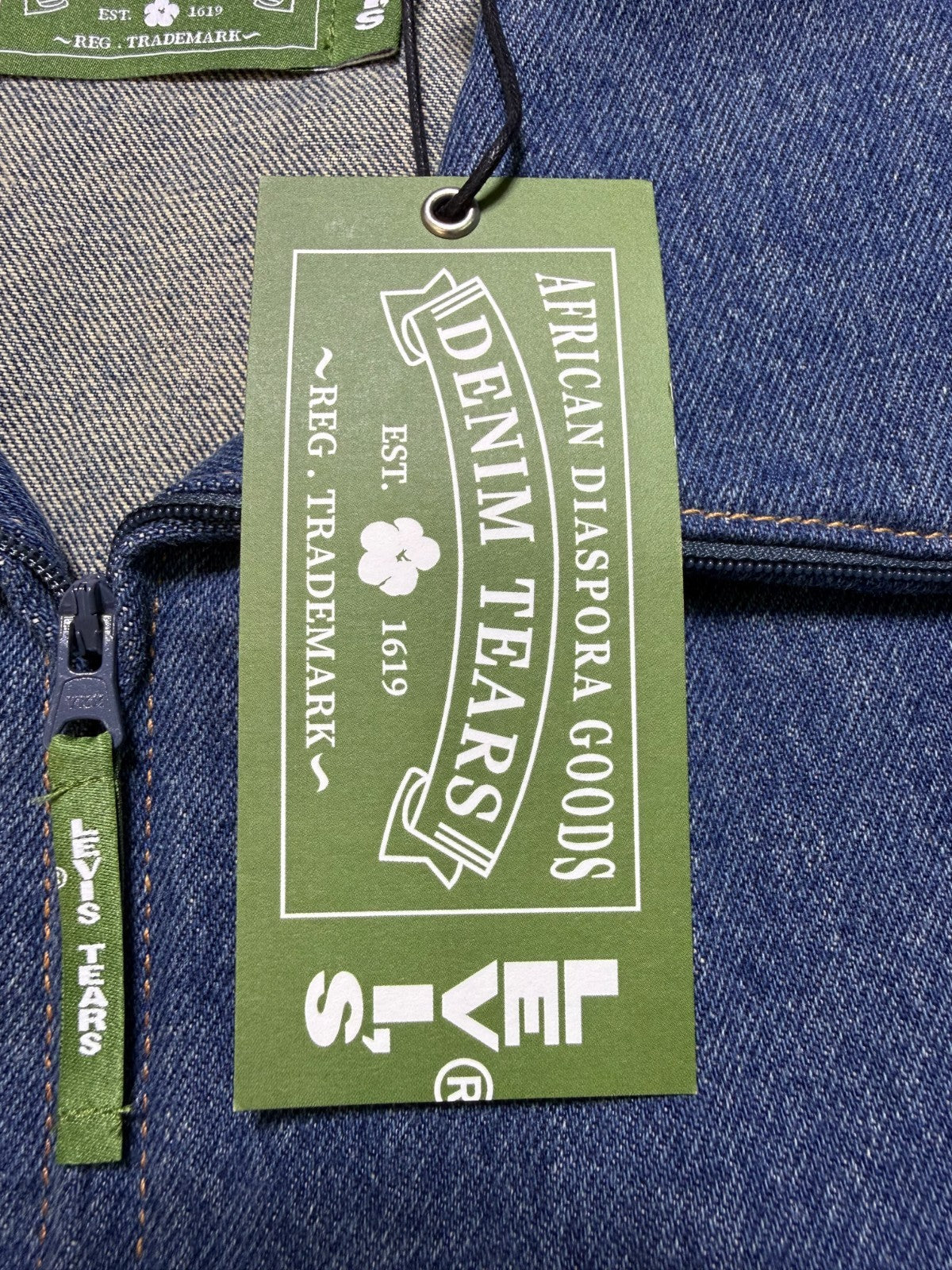 NWT Levi's X Tears Denim Track Jacket Men Medium Blue Full-Zip Collared Pockets