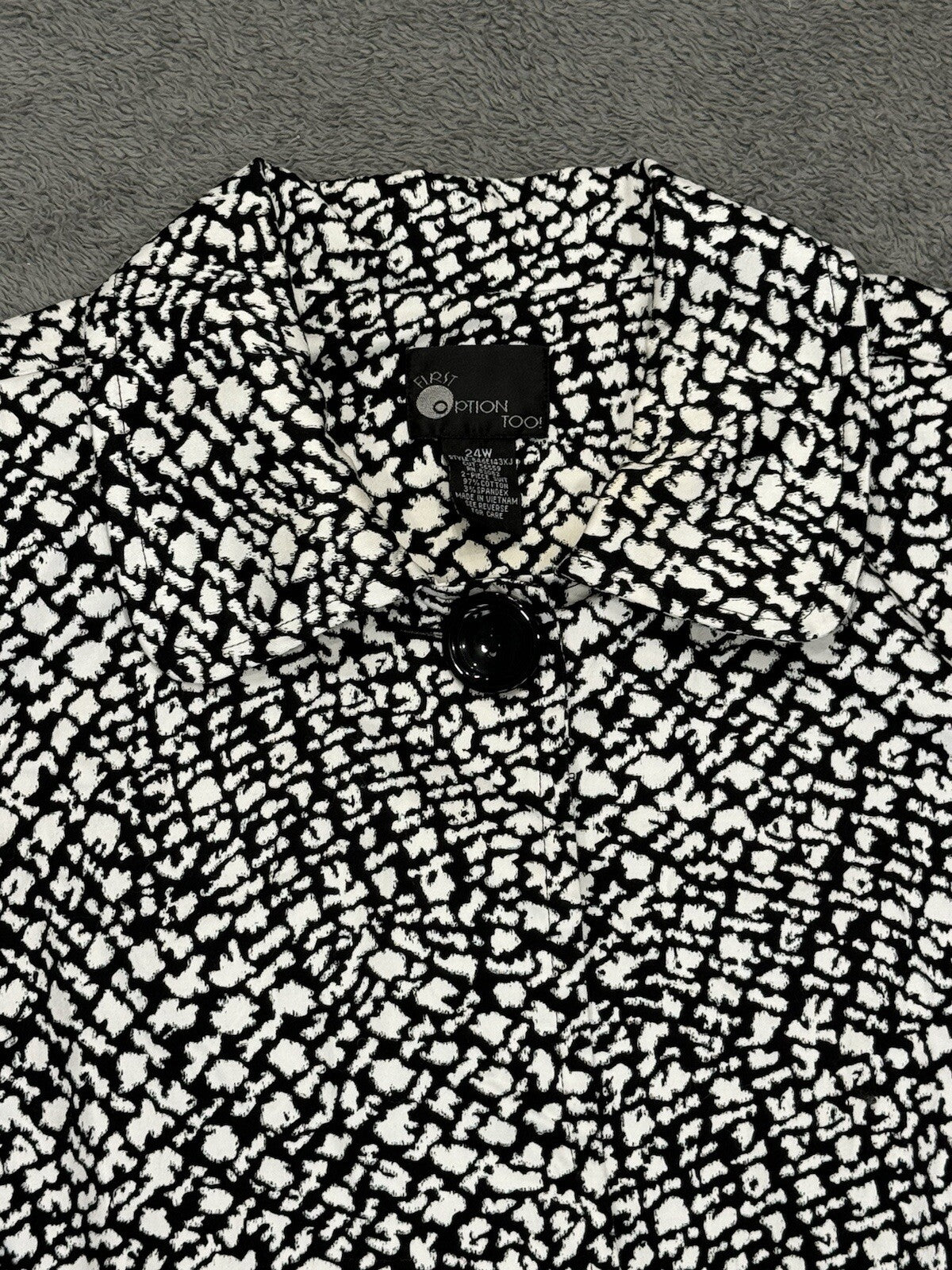 First Option Too Womens Black/White Print 3/4 Sleeves Collared Jacket Size 24W