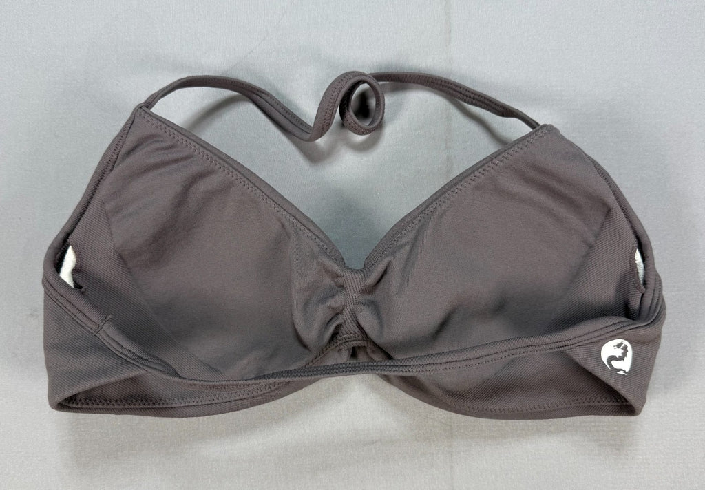 DFYNE Impact Halter Sports Bra Women Taupe Gray Ruched Center Seamless Workout