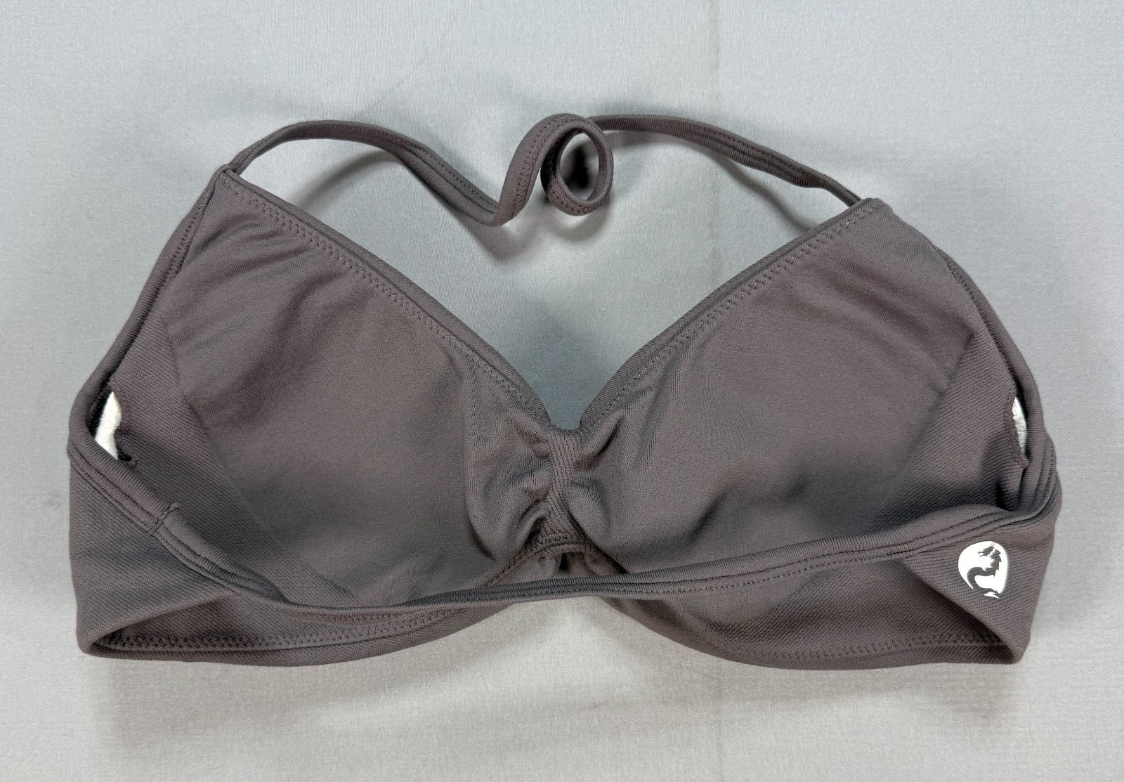 DFYNE Impact Halter Sports Bra Women Taupe Gray Ruched Center Seamless Workout