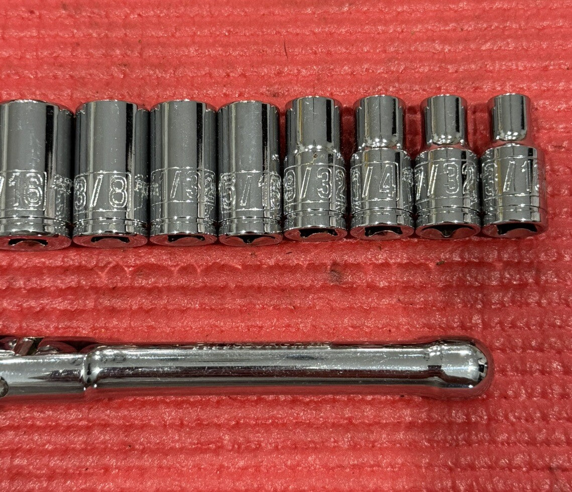 Pittsburgh Pro New 11pc Set 1/4” Drive Stubby Flex Ratchet & SAE Sockets 6pt Set
