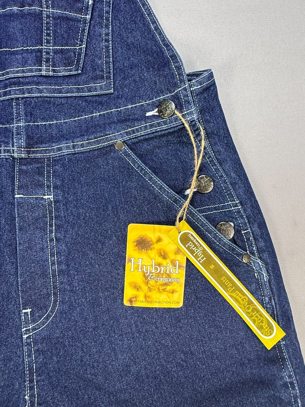 Hybrid & Company Stretch Overall Pants Women's Medium Dark Wash Pockets Preppy