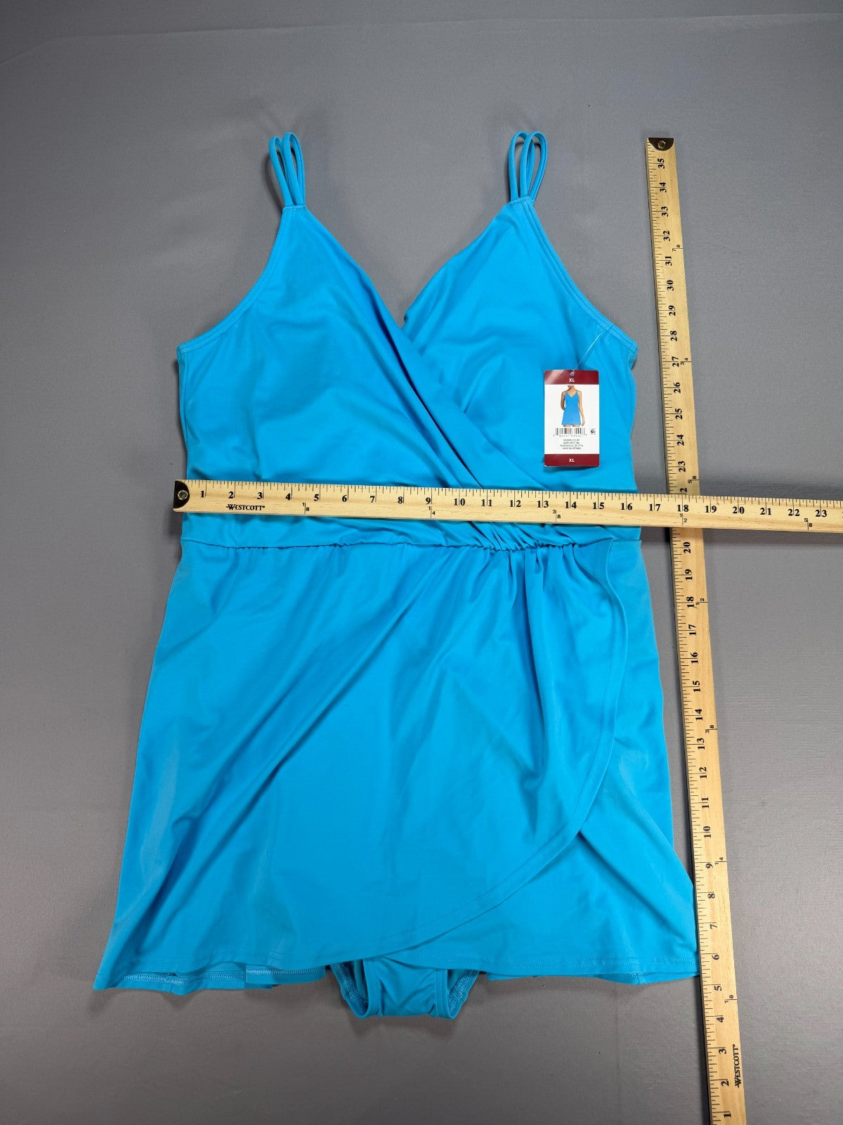 Land's End Adjustable Strap Pull On Swim Dress Women's XL Blue Sleeveless Preppy