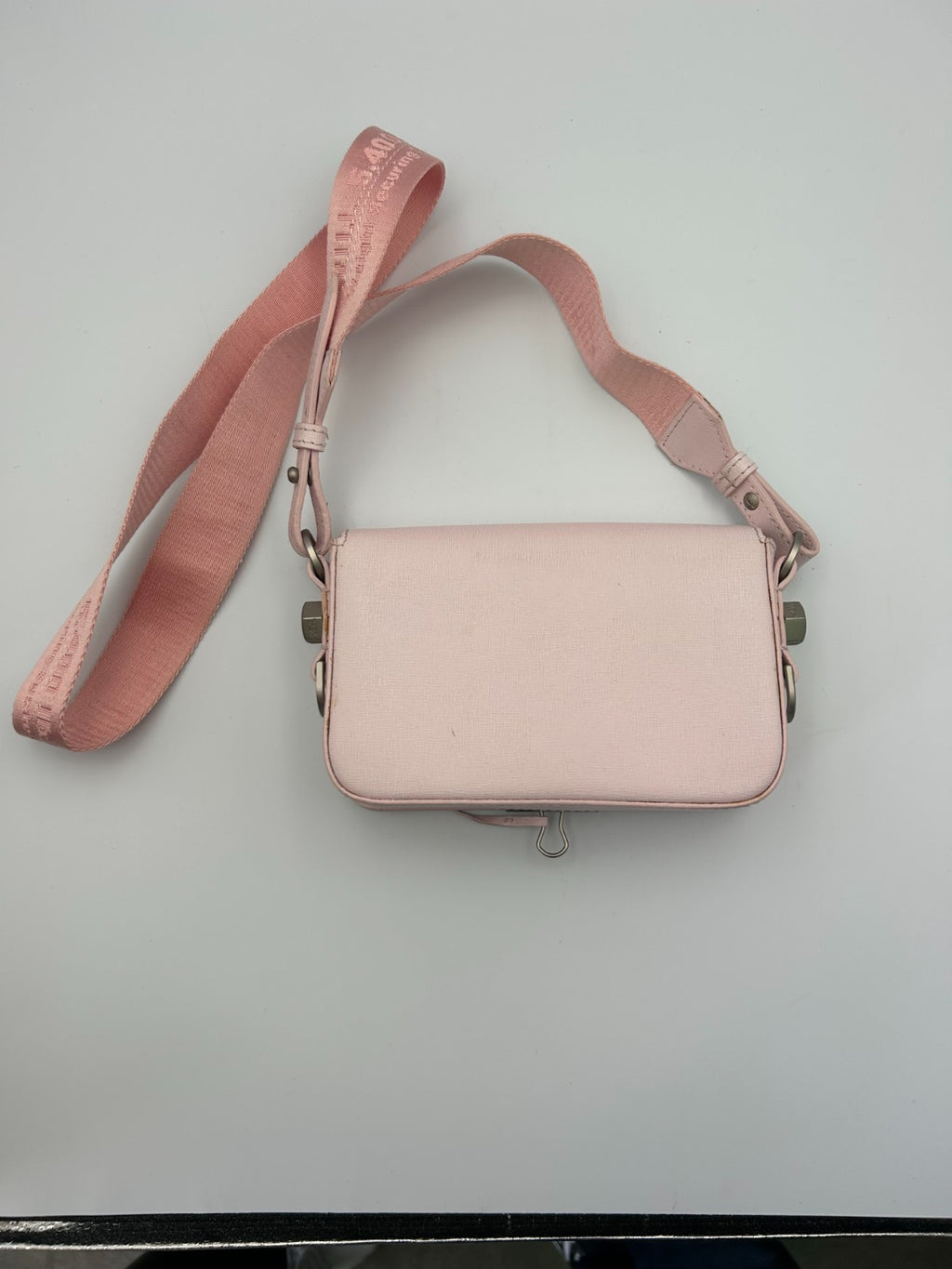 Off-White Pale Pink Binder Clip Leather Crossbody Bag Women's Modern Streetwear