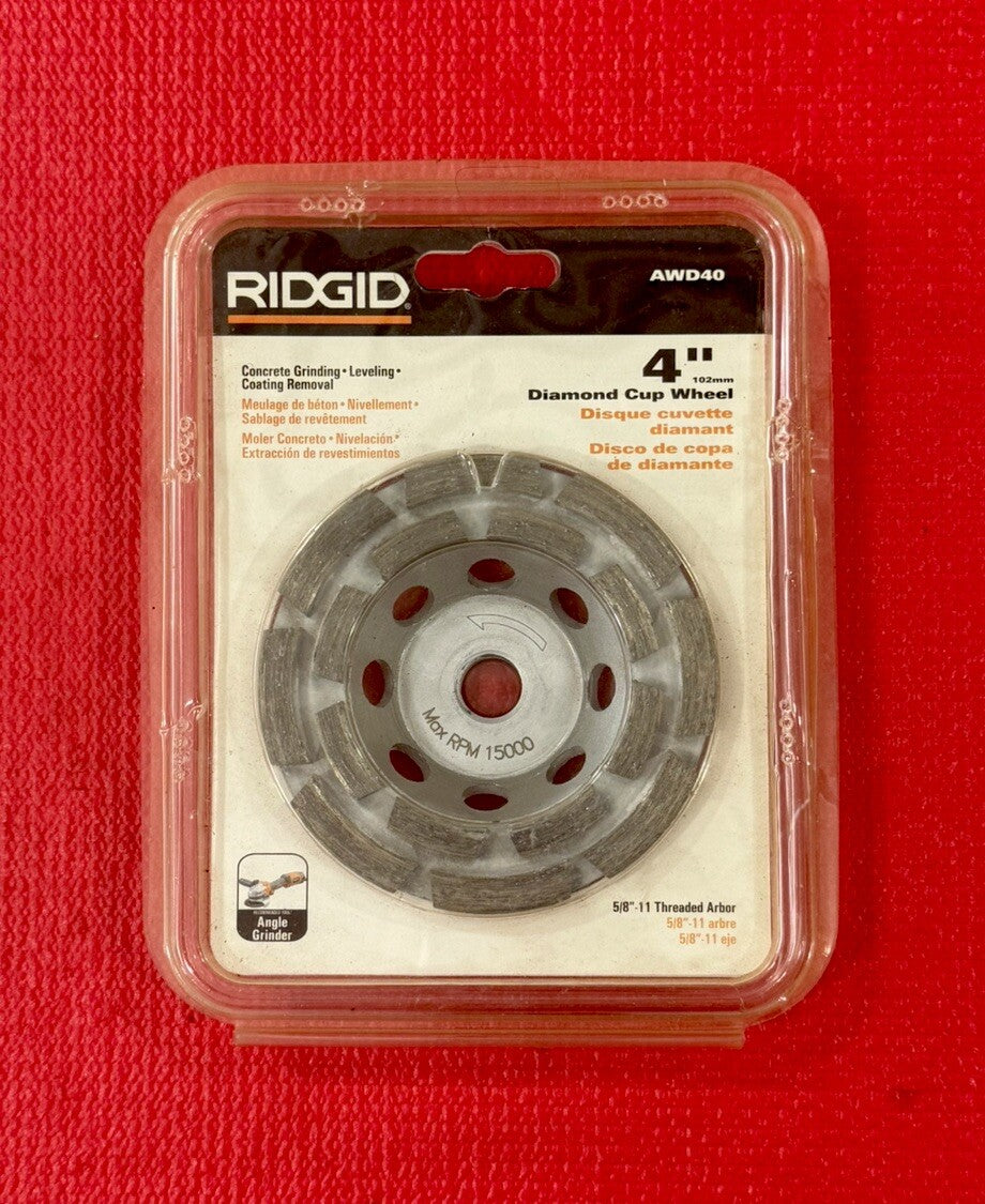 RIDGID TOOLS AWD40, 4" Diamond Cup Wheel 5/8"-11 Threaded Arbor