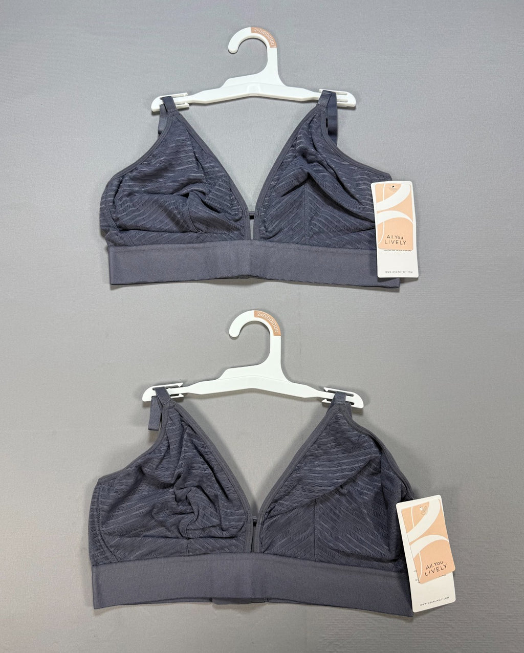 NWT All.You.LIVELY the Busty Stripe Mesh Bralette Bra Women's 2 Gray - Set of 2