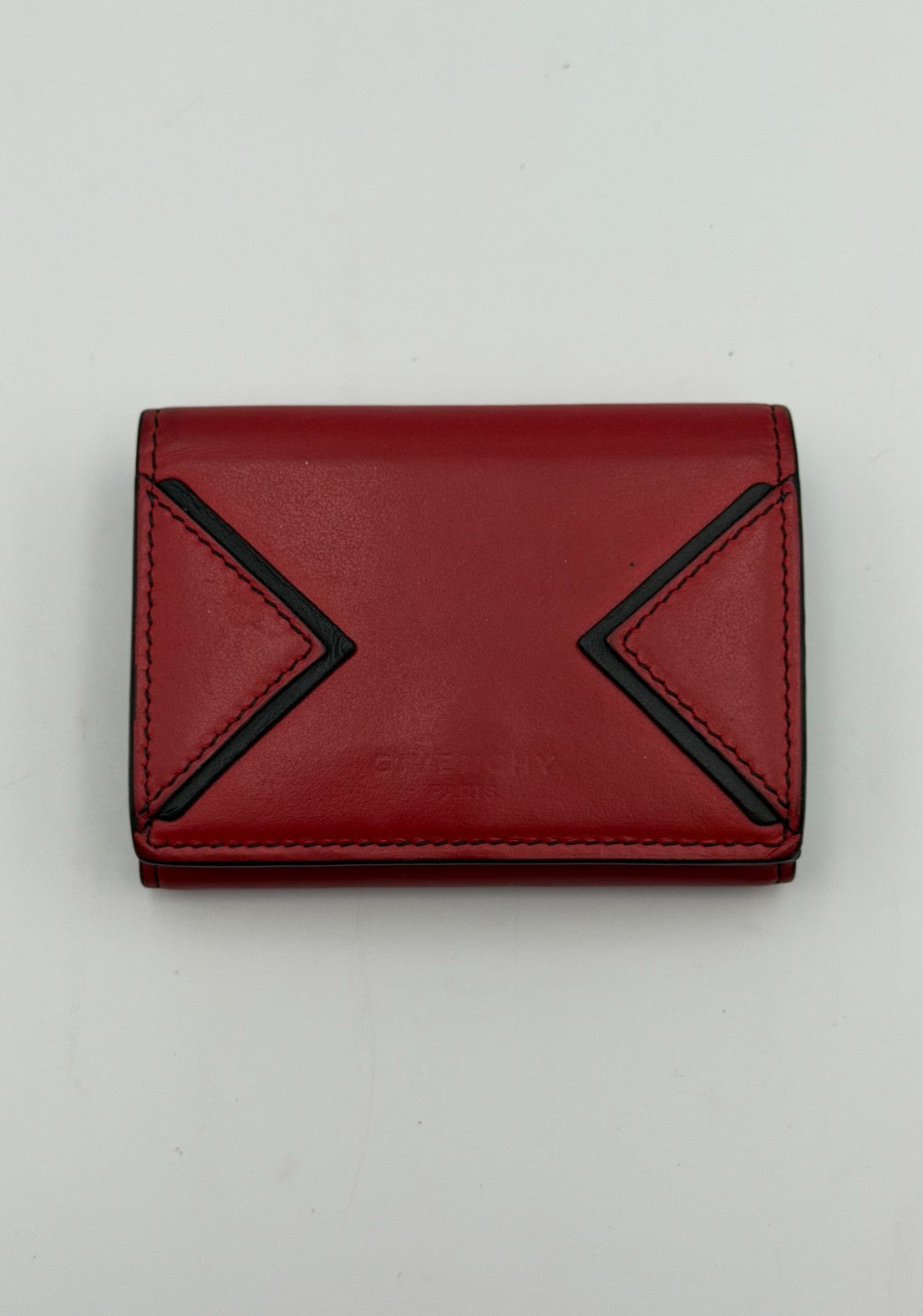 Givenchy Paris Trifold Wallet Men's Red Leather Black Trim Fashion Card Holder