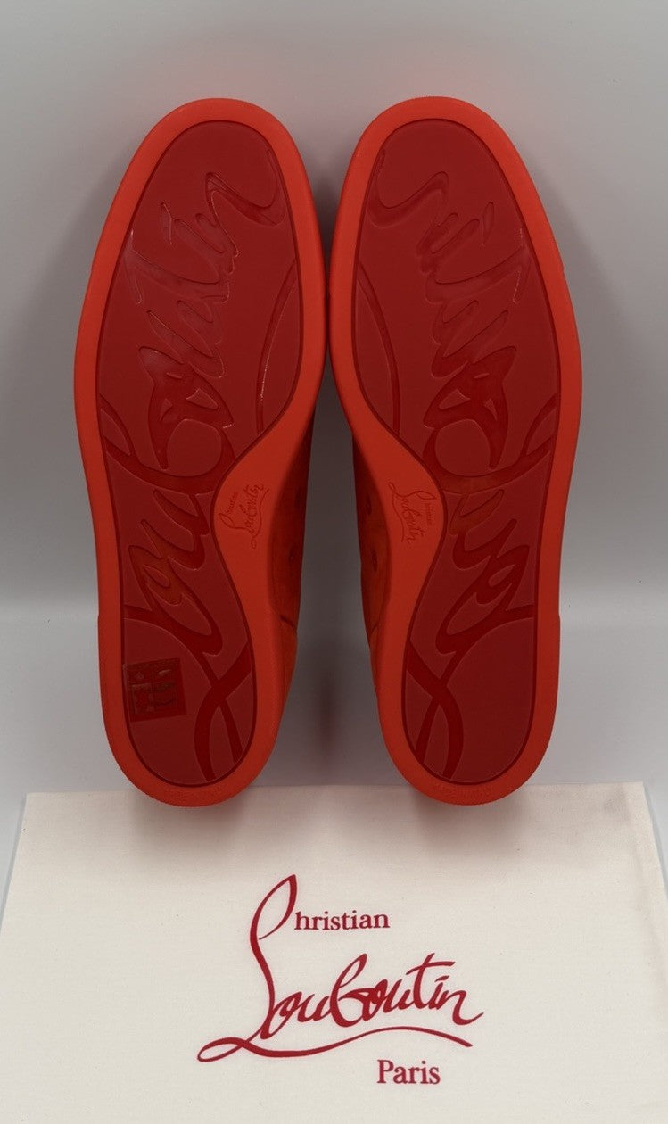 AUTHENTIC Christian Louboutin Junior Orange Suede Sneakers 44.5 EU 11.5 US