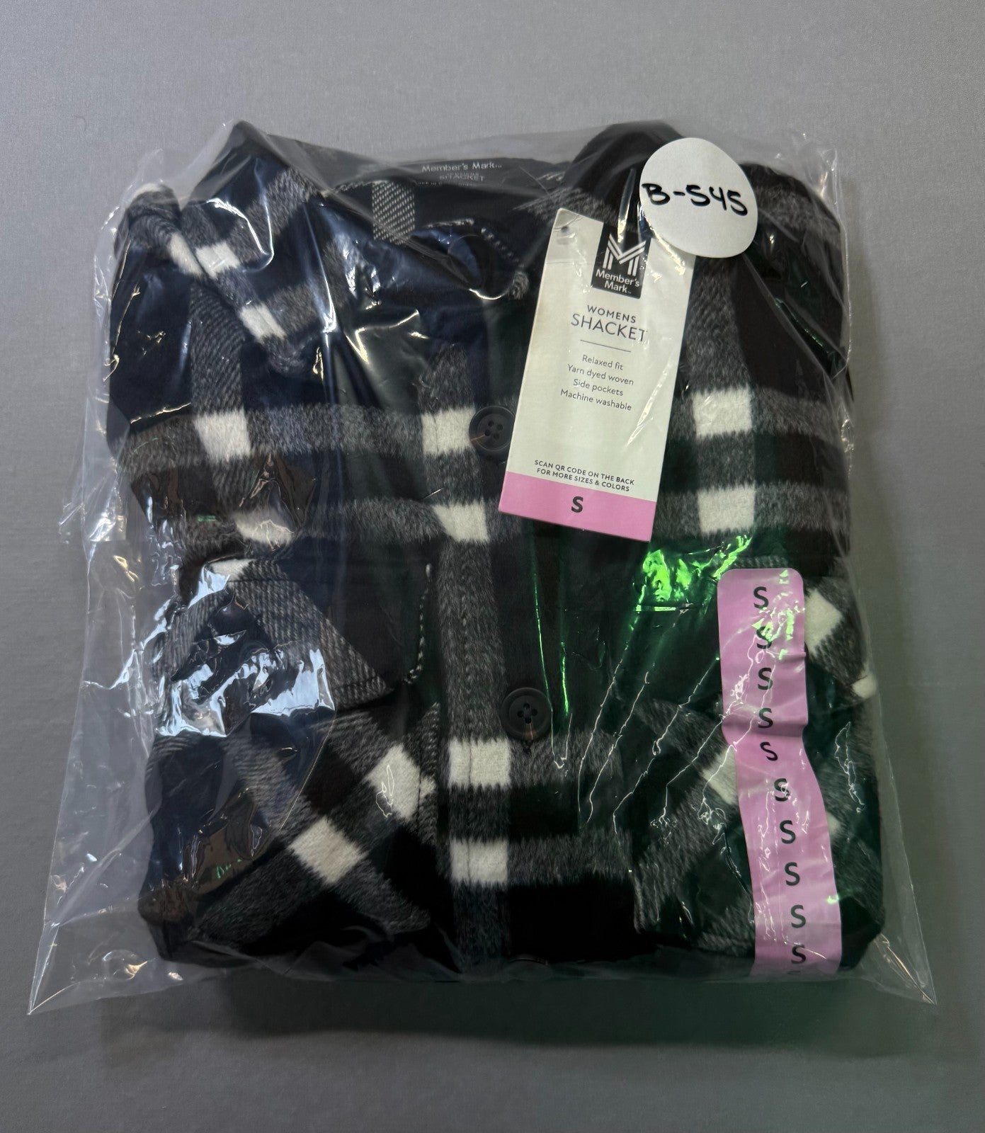 NWT Member's Mark Button-Front Plaid Shacket Women's Small Black/White Pockets