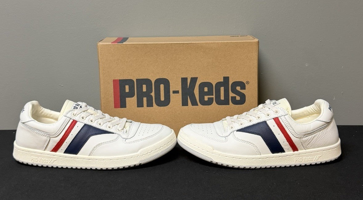 Pro-Keds Skyhawk Men's Size 10.5 (M) White/Blue/Red Low Top Leather Sneakers NWT