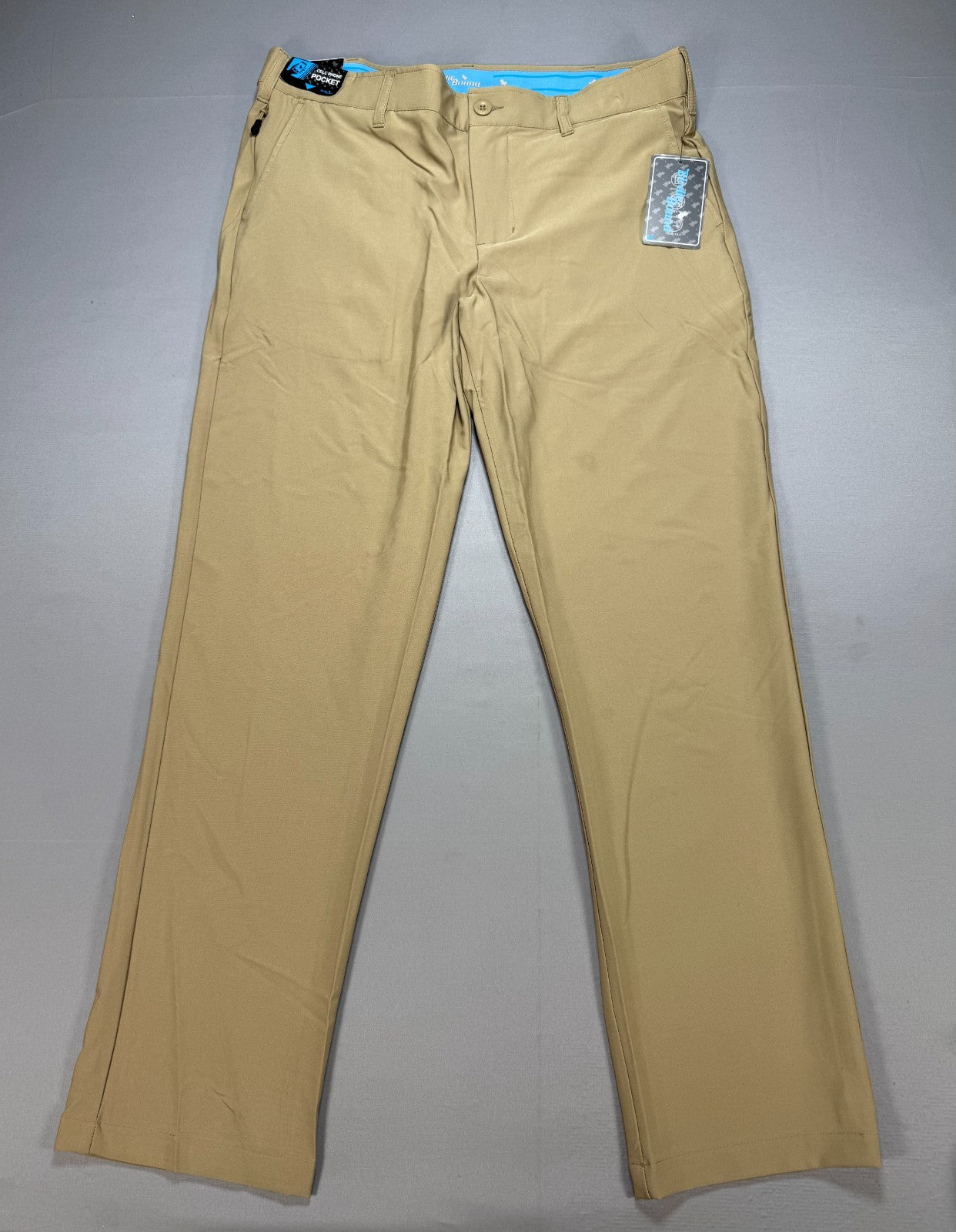 NWT Birdie Bound Golf Pants Men's 36X30 Beige Flat Front Lightweight Performance