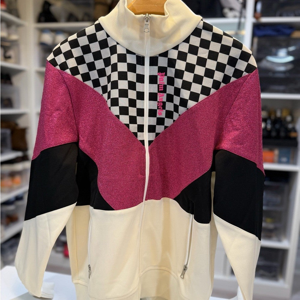 Palm Angels Cream and Pink Checkered Jacket Size Large