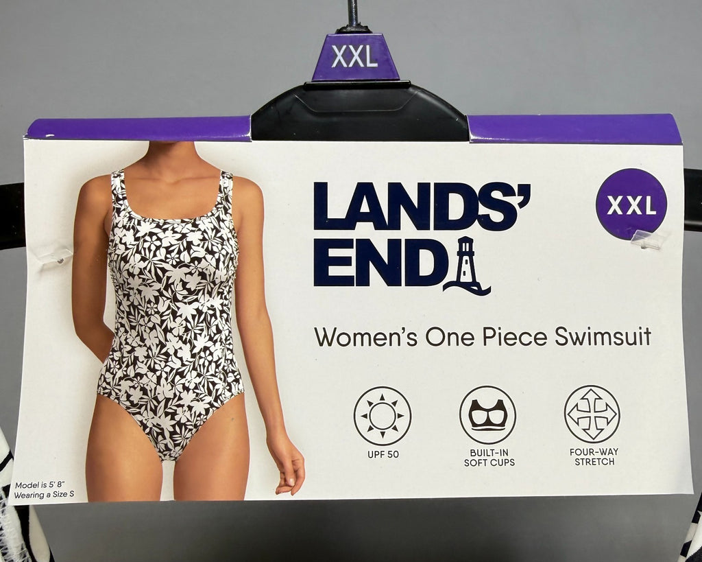 Lands' End Chlorine Resistant Soft Cup One-Piece Swimsuit Women 2XL Black/White