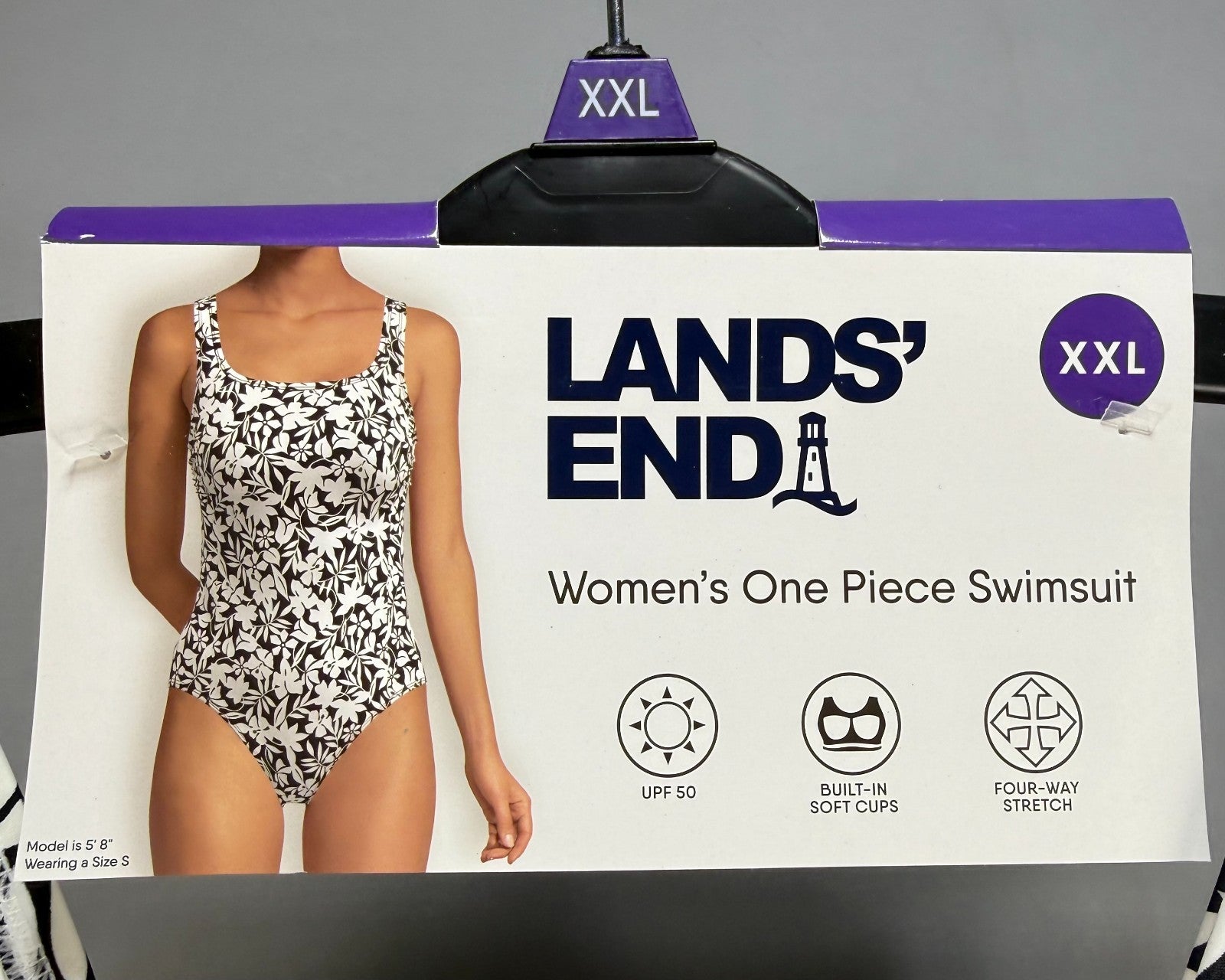 Lands' End Chlorine Resistant Soft Cup One-Piece Swimsuit Women 2XL Black/White